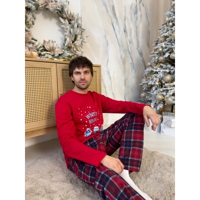 Чоловічий комплект з фланелі Winter Holiday червоний