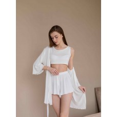 Комплект-тройка из вискозы халат, топ, шорты молочный