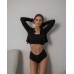 Пижамный костюм-тройка в рубчик "Britney" Черный Пижамный костюм-тройка в рубчик "Britney" Черный