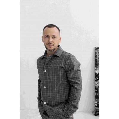 Чоловіча піжама бавовна сіра клітинка