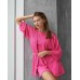 Комплект в рубчик топ+шорты+штаны+халат розовый