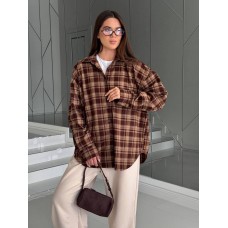 Рубашка в клетку oversize шоколад-беж