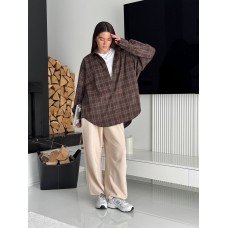 Рубашка в клетку oversize бордо-зеленый